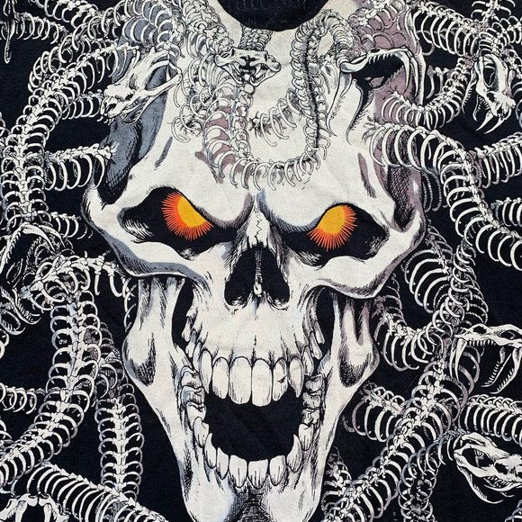 Vintage Liquid Blue Medusa Skull Snake All Over Print T-Shirt Size XL 19… - Picture 4 of 8